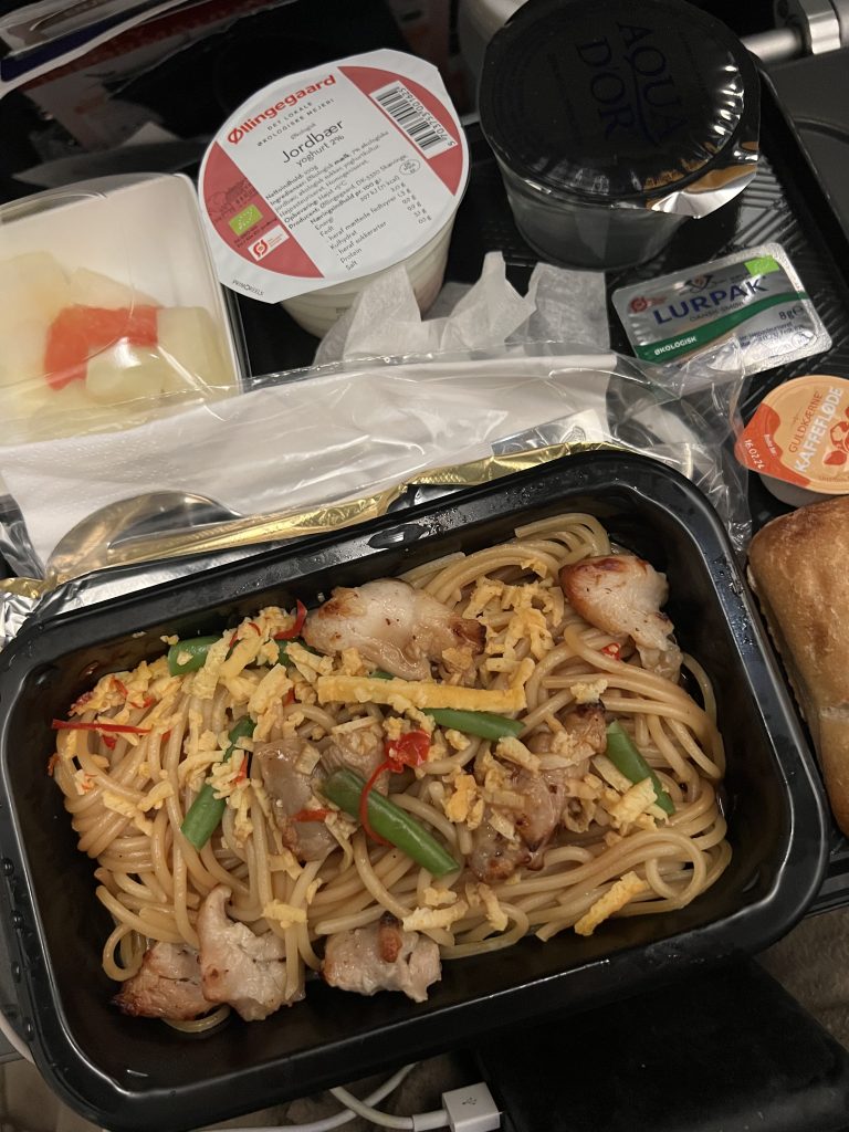 Food served on aeroplane, noodles