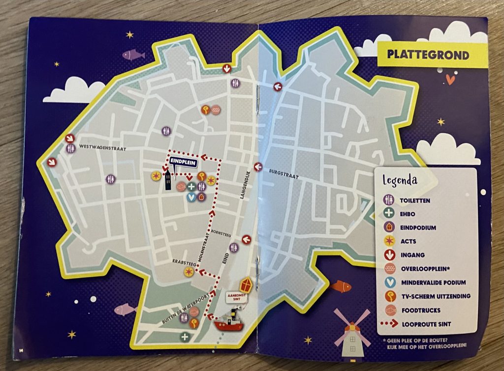 The map that was handed out at the entrance to Gorinchem to follow the path of Sinterklaas 