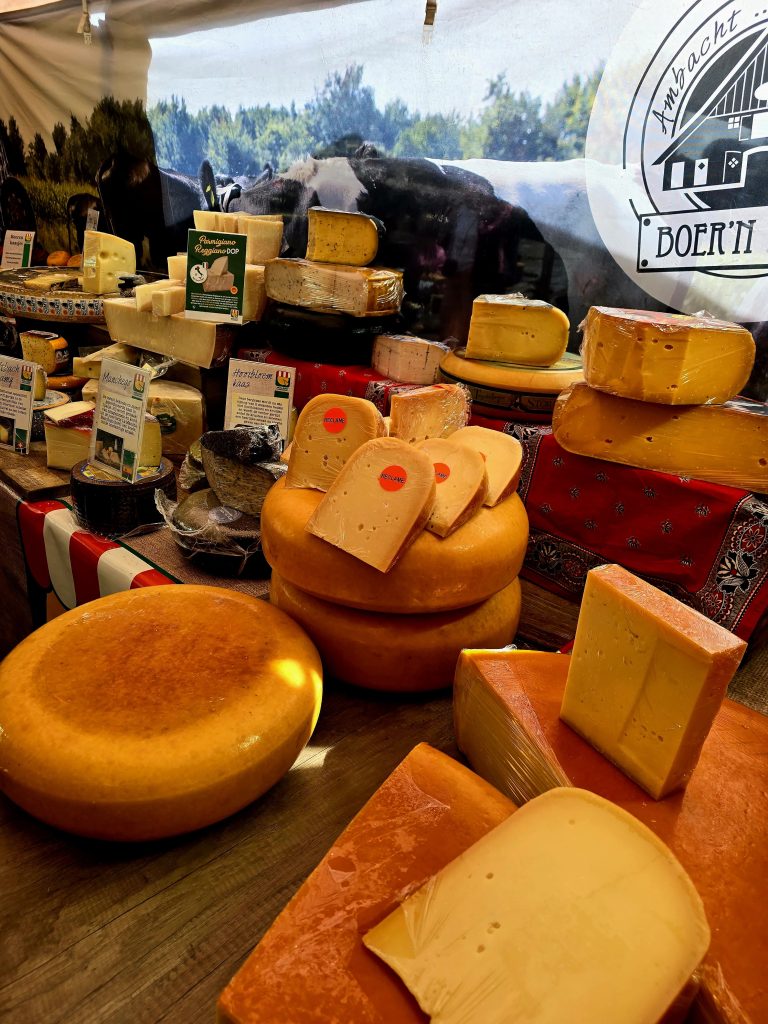 market stall with lots of cheese