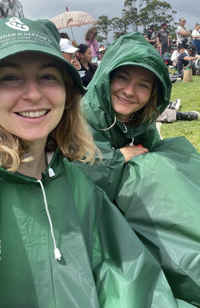 me and Sofie in raincoats at a festival