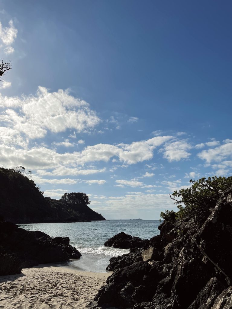 rocky beach with a view of the cliffs