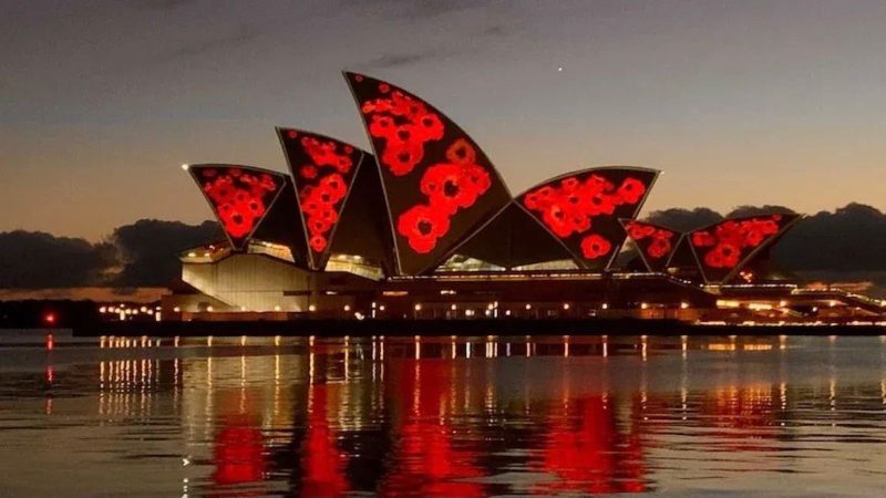 Sydney opera house on Anzac Day
