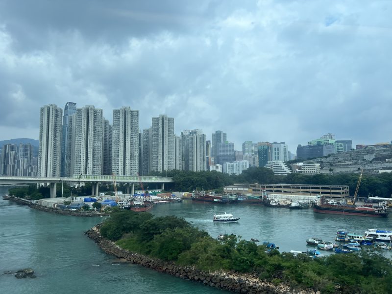 A view of Hong Kong, an ocean, skyline and treas