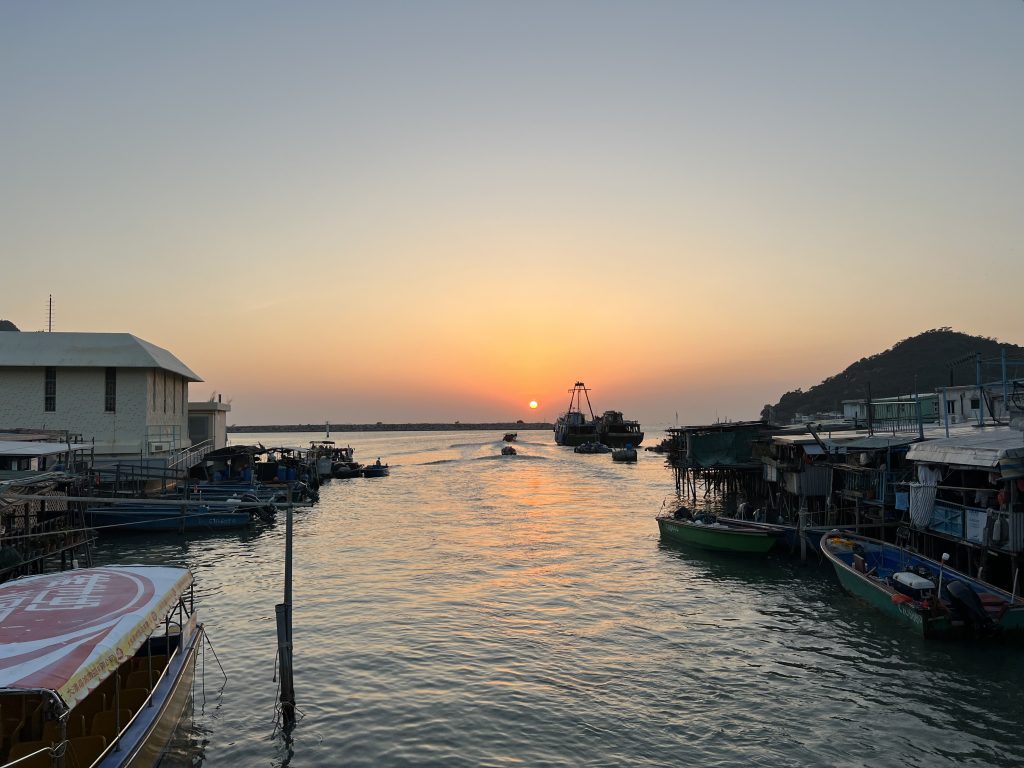 A sunset overlooking the water in Tai O