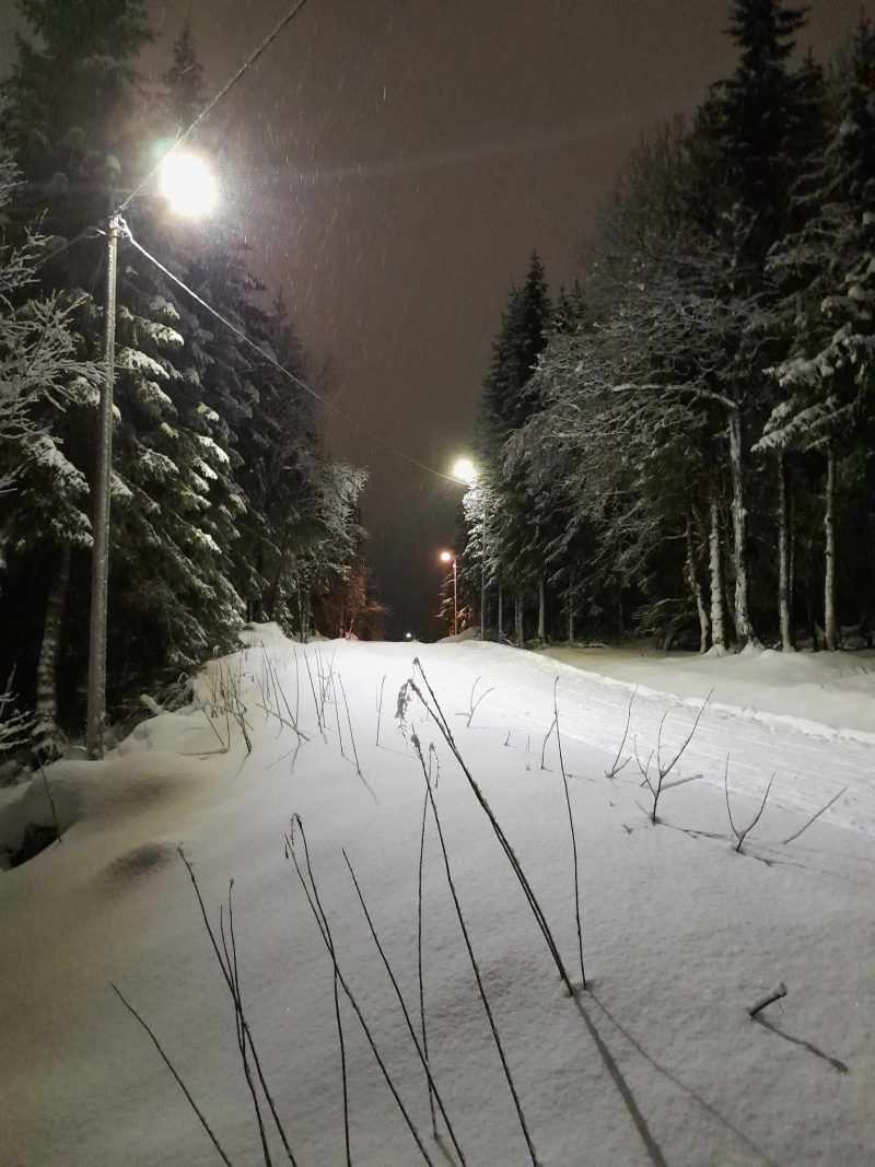 Ett snöigt skidspår i Tromsö